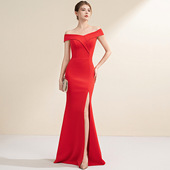 晚礼服女新娘敬酒服一字肩修身 鱼尾裙子 显瘦气质名媛宴会晚宴长款