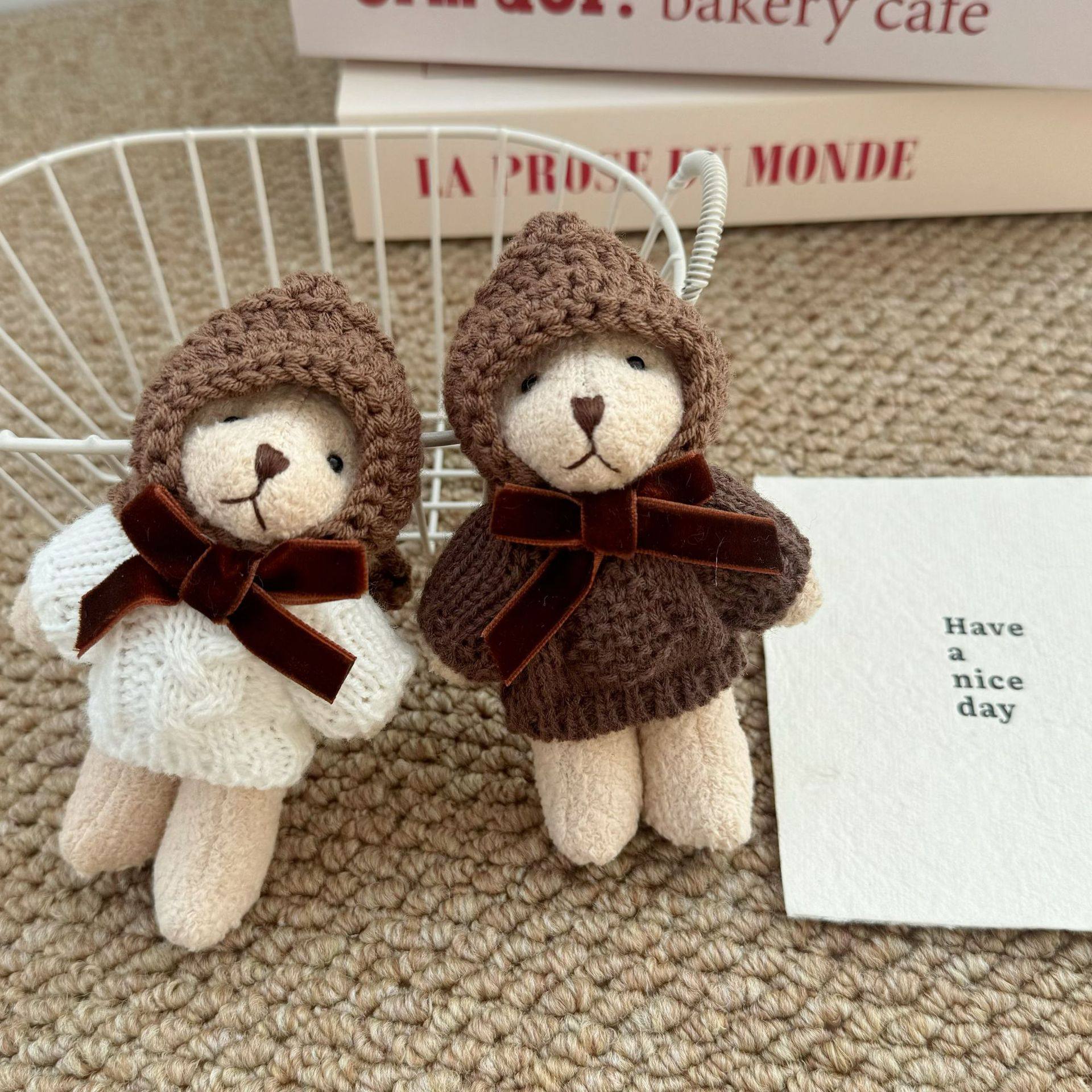 新款韩国东大门戴帽毛衣全身小熊挂件钥匙扣可爱卡通挂件情侣礼物