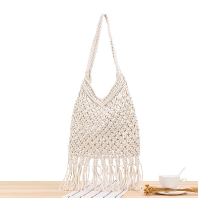 New hollow-out hand-woven bag mesh tassel shoulder beach bag