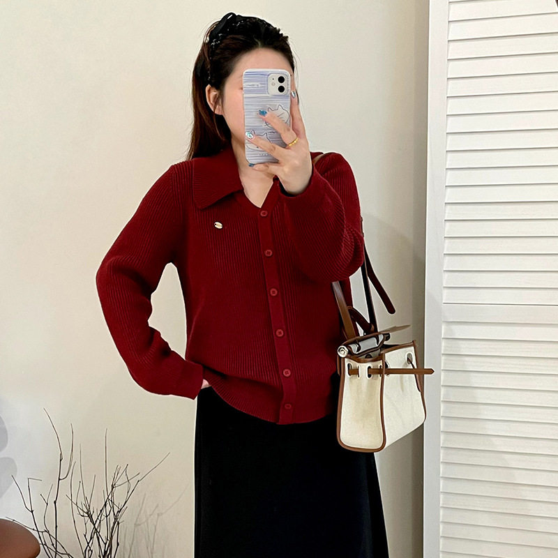 乃粒23336大码女装翻领毛衣外套2025冬款胖mm宽松休闲针织开衫女