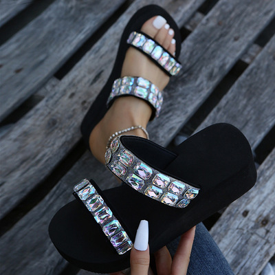 大码坡跟一字厚底凉拖女 Platform Wedge Slippers Sandals Women