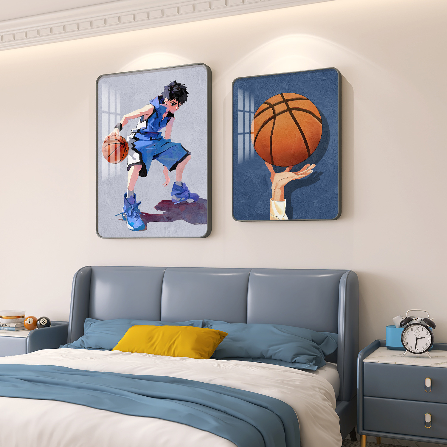 儿童房装饰画篮球男孩卧室背景墙挂画床头卡通现代简约墙壁画组合图片