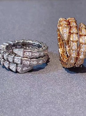 蛇形满钻蛇戒指V金男女通用