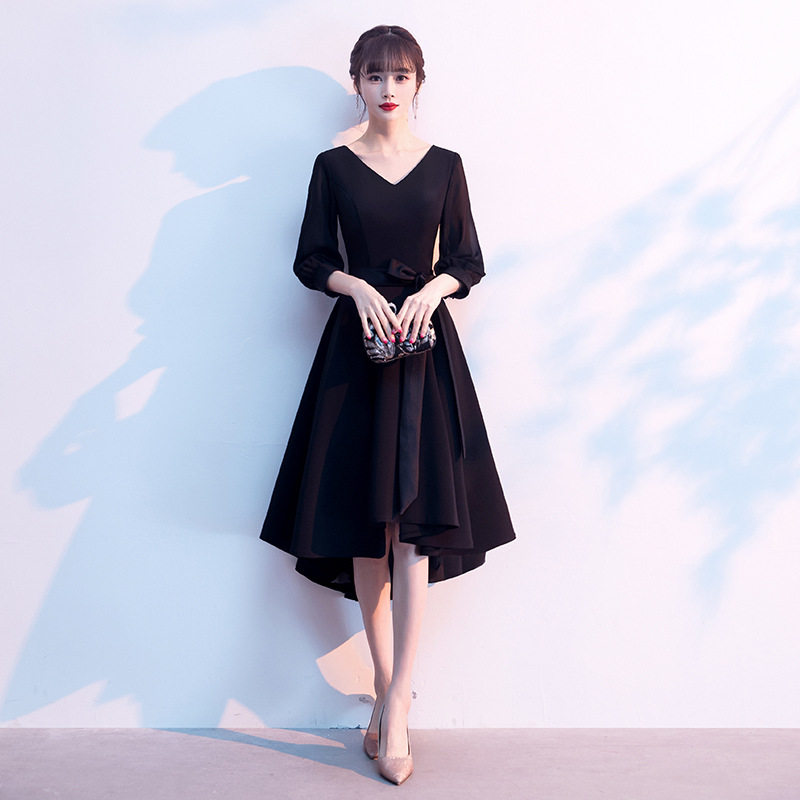 黑色晚礼服女平时可穿气质优雅现显瘦中长款端宴会聚会连衣裙