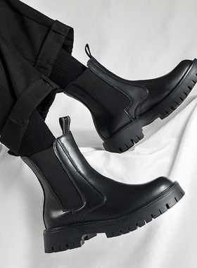 切尔西靴帮牛皮英伦风烟筒靴夏季薄款马丁靴士潮春秋靴子