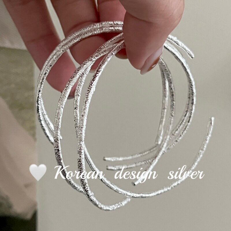 韩国ins风新款时尚手饰品 S925纯银 简约肌理感手镯叠戴级感女