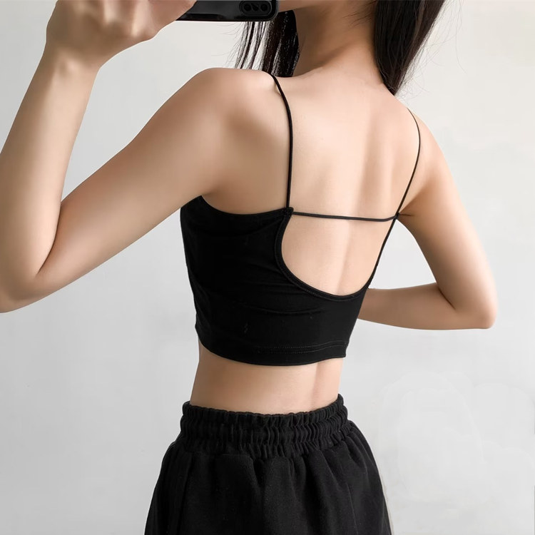 欧美风修身短款吊带背心带胸垫女外穿夏季性感大露背美背裹胸内衣