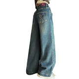 2025春季新款女童牛仔裤中大童时髦阔腿裤春秋学生直筒裤儿童长裤，童装裤子，祺儿童装
