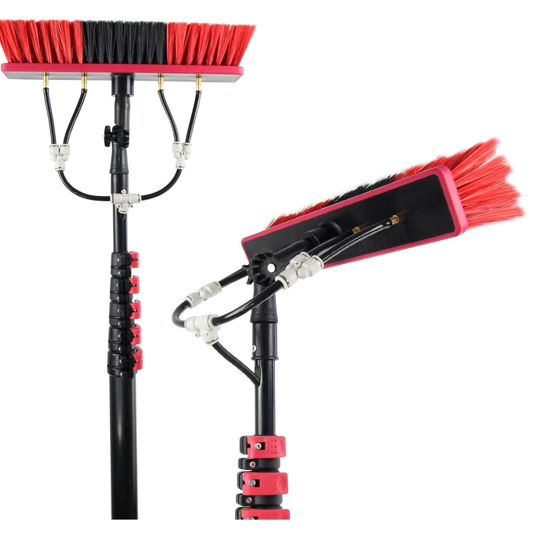 跨境光伏板清洗工具通水刷玻璃清洁伸缩刷铝合金刷头加长伸缩杆