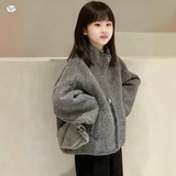 女童毛毛衣外套2025年秋冬新款中大童韩系夹克衫冬装外出立领上衣，童装外套，祺儿童装