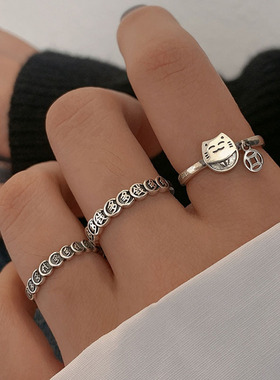 s999纯银钱多多招财猫戒指女小众设计时尚轻奢精致个性开口冷淡风