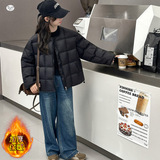 女童泡芙格棉衣2025年冬季新款夹棉棉服轻薄款中大童休闲短款外套，童装棉衣，祺儿童装