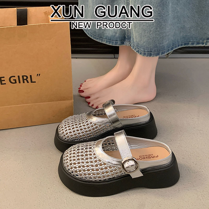 真皮厚底半拖鞋韩版包头