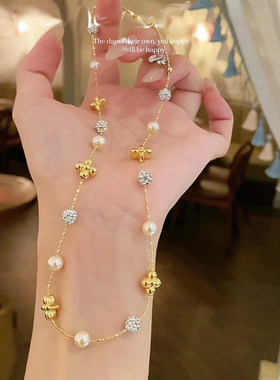 韩国东大门珍珠锆石项链精致高级感气质锁骨链小众百搭时尚饰品女