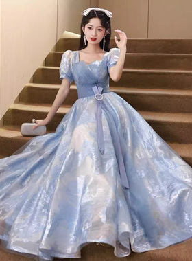 蓝色晚礼服女2026新款法式成人礼主持人级质感宴会端小众轻奢