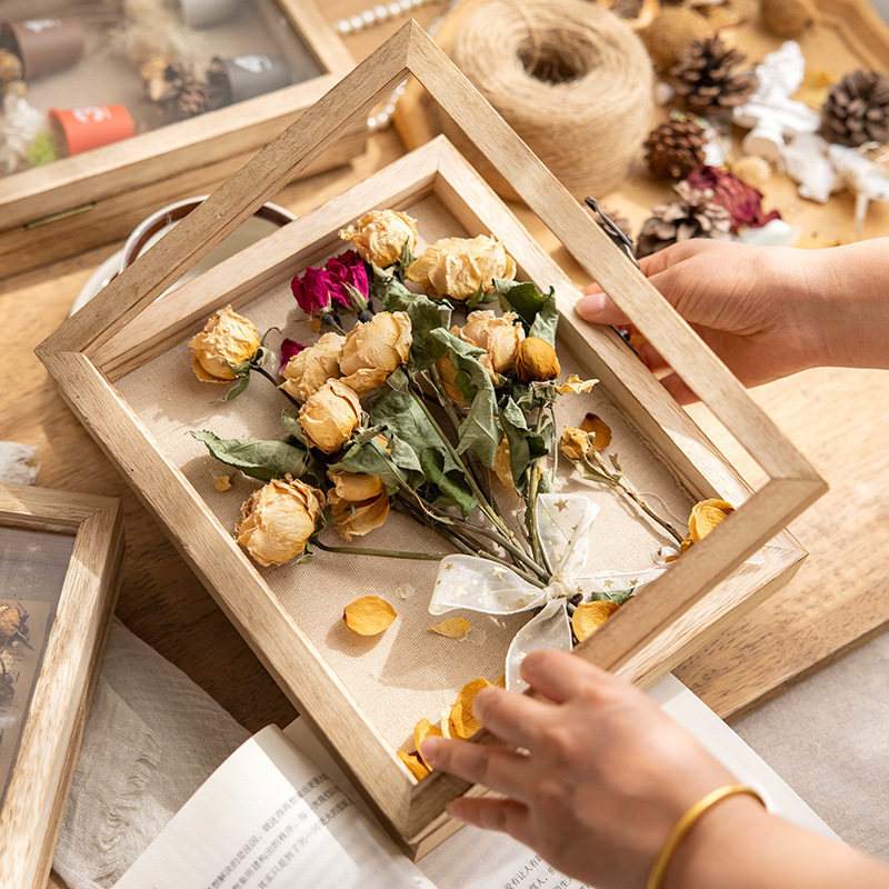实木翻盖相框立体中空画框真玻璃干花标本框摆台diy手工收纳画框