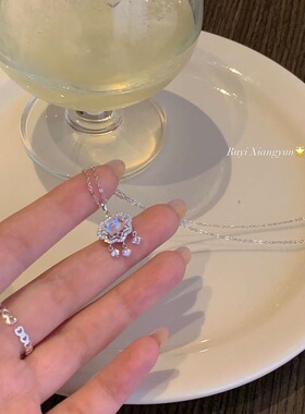 月光石平安锁项链女夏轻奢小众级设计感月光石锁骨链颈链2024新