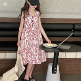 女童碎花连衣裙2025新款韩系中大童无袖公主裙夏季儿童夏款裙子潮，童装连衣裙，祺儿童装