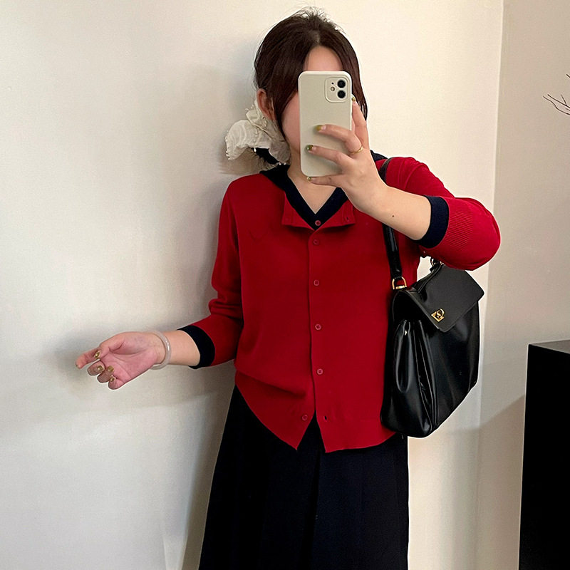 大码女装气质休闲宽松假两件上衣女2025冬胖mm百搭针织开衫外套潮