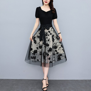 连衣裙女夏季 轻熟御姐风腰显瘦设计感气质网纱裙子仙 2023年新款