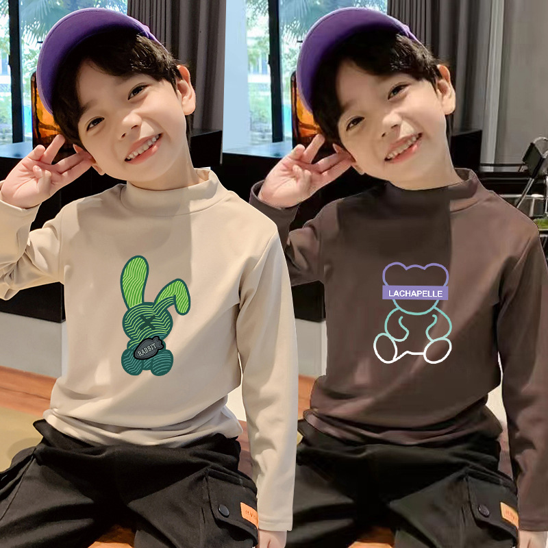 秋冬童装小儿童德绒半领打底衫男孩子保暖内搭T恤韩版上衣5岁女娃