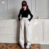 女童2025年冬季新款侧边贴标拼接羊驼绒卫裤女大童户外保暖弯刀裤，童装裤子，祺儿童装