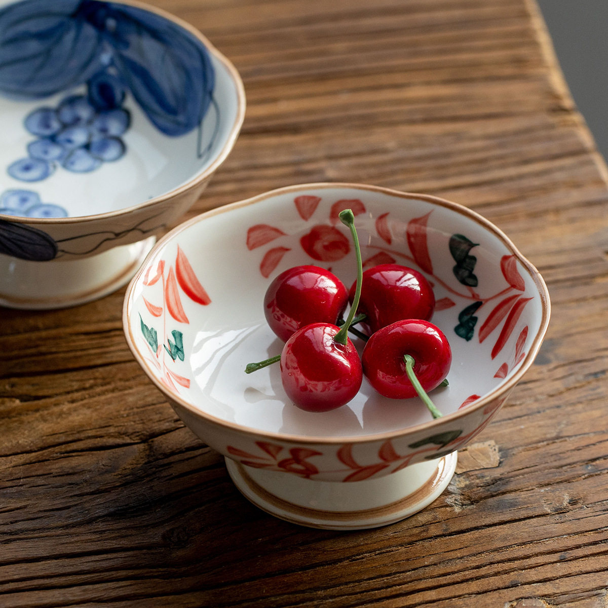 日本进口美浓烧唐草赤绘脚盘茶点盘点心盘复古水果盘茶室干果盘,餐饮具,盘,淘宝优惠券,粉丝福利购,淘宝优惠卷