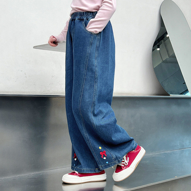 儿童洋气宽松牛仔裤女童直筒休闲长裤大童阔腿裤子2026春秋装新款