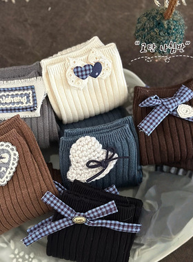 新款女童小腿袜春秋儿童袜子堆堆袜女孩子韩系蝴蝶结秋冬季长筒袜