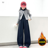 女童加绒卫裤2025年秋冬新款中大童纯色弯刀裤休闲阔腿裤运动长裤，童装裤子，祺儿童装