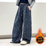 女童豹纹裤加绒2025年秋冬新款休闲弯刀裤中大童宽松冬装阔腿长裤，童装裤子，祺儿童装