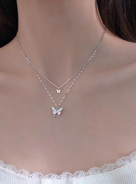 SPARKLE「蝶舞流光」双层蝴蝶项链女ins小众设计感级锁骨链首饰品
