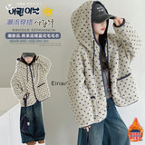 2025年冬款加厚女童时尚小香风斑点毛绒绒外套短款修身蓝花毛毛衣，童装外套，祺儿童装