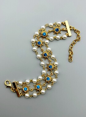 古多排六芒星镶钻设计感珍珠手链