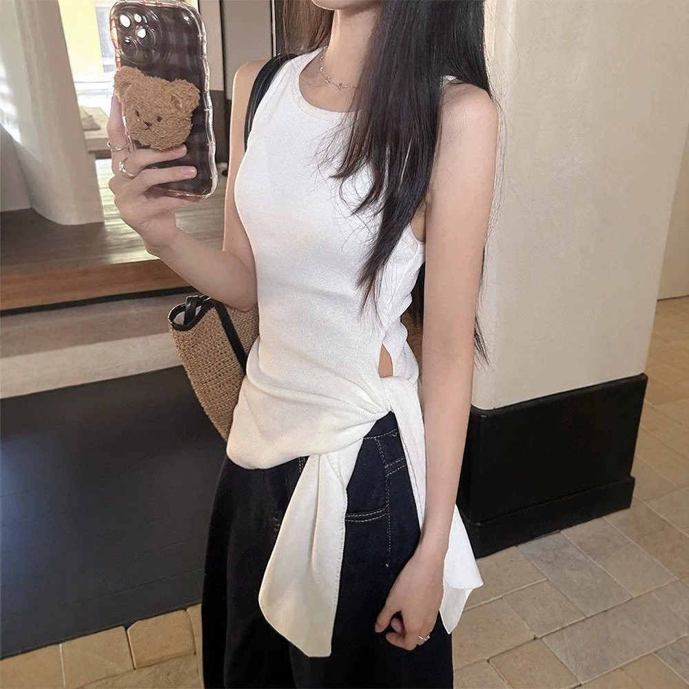 设计感绑带无袖t恤背心女学生夏T恤