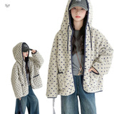 2025年冬款加厚女童时尚小香风斑点毛绒绒外套短款修身蓝花毛毛衣，童装外套，祺儿童装