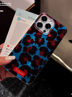 Vintage blue brown leopard print case适用iphone 11 12 13 14 15 16 plus 17 pro max