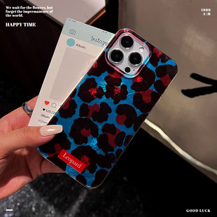 Vintage blue brown leopard print case适用iphone 11 12 13 14 15 16 plus 17 pro max