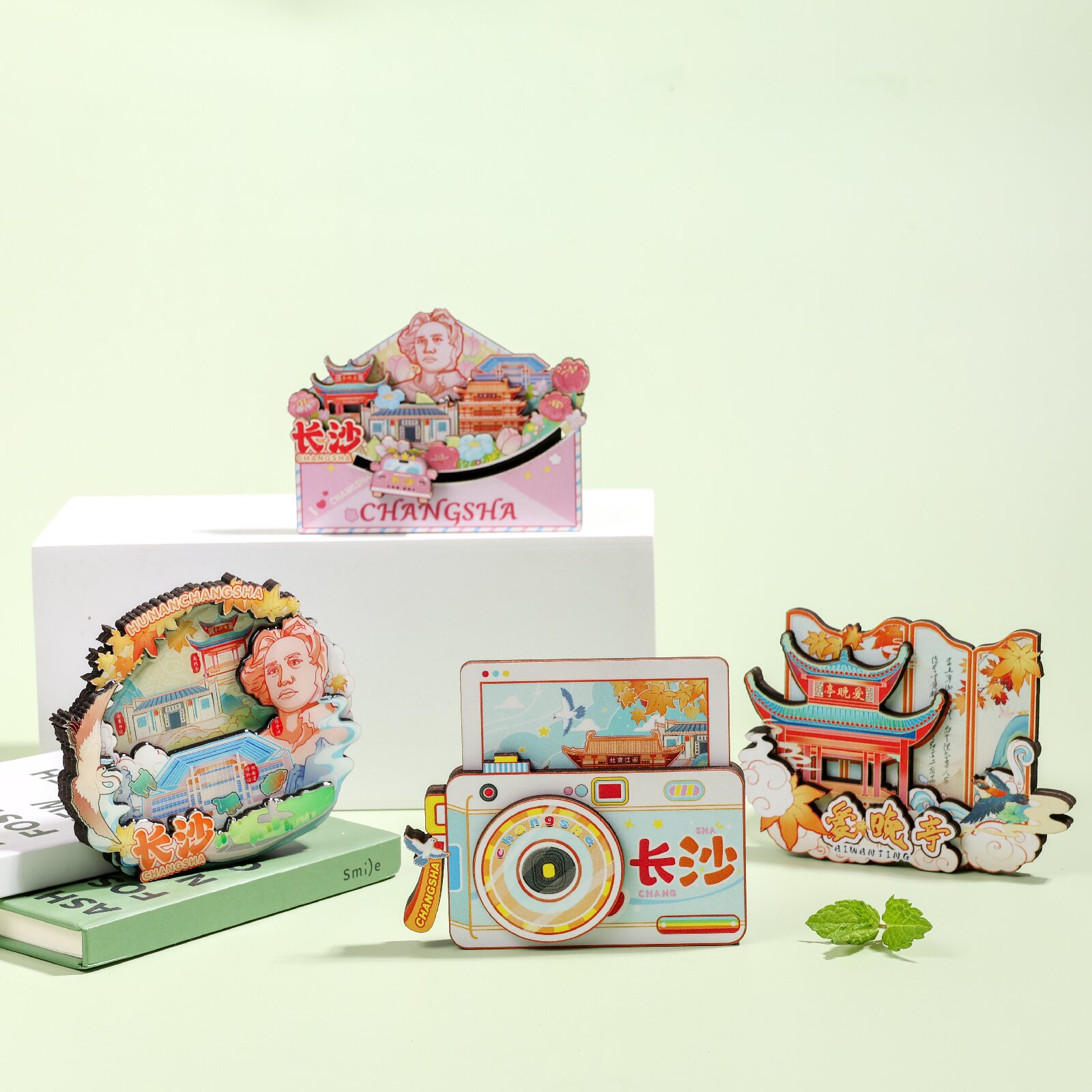 新款湖南长沙橘子洲木质磁吸冰箱贴原创特色景点旅游纪念品