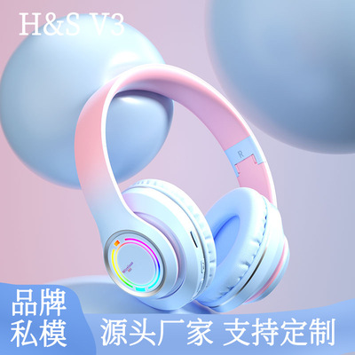 跨境新款V3pro渐变色可发光头戴式蓝牙耳机爆款游戏无线耳机