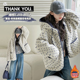 2025年冬款加厚女童时尚小香风斑点毛绒绒外套短款修身蓝花毛毛衣，童装外套，祺儿童装