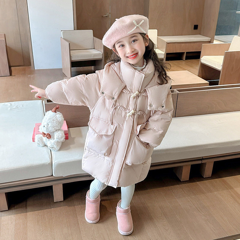 女童羽绒服冬季2025新款洋气时尚儿童加厚冬装宝宝粉色中长款外套