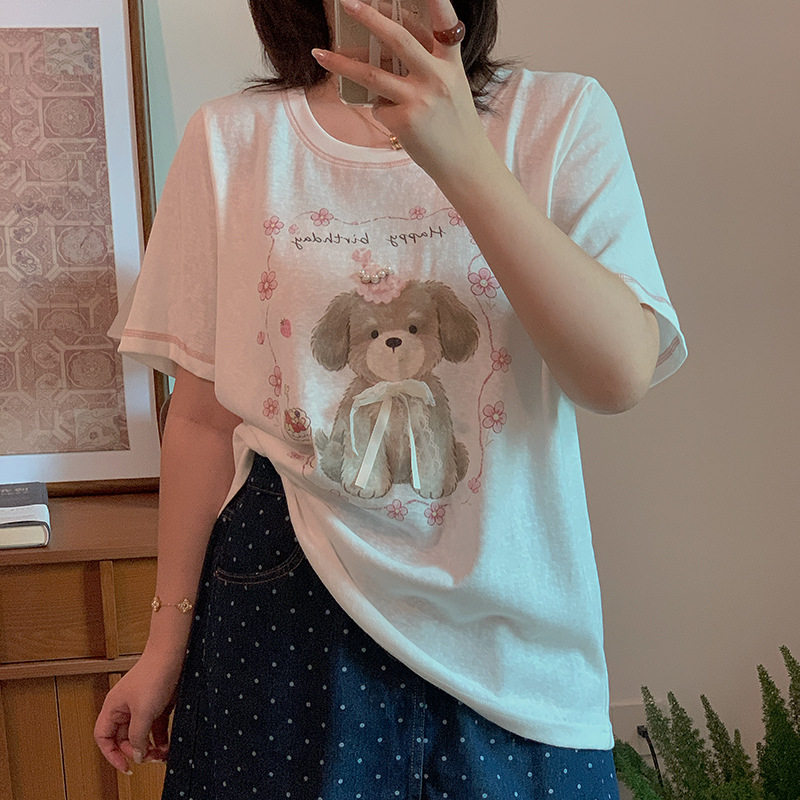卡通蝴蝶结圆领T恤短袖上衣