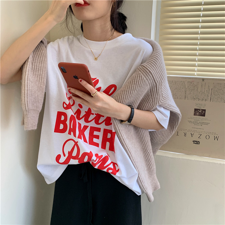 网红ins白色短袖t恤女港味宽松2025春夏韩版bf原宿风上衣服外贸装