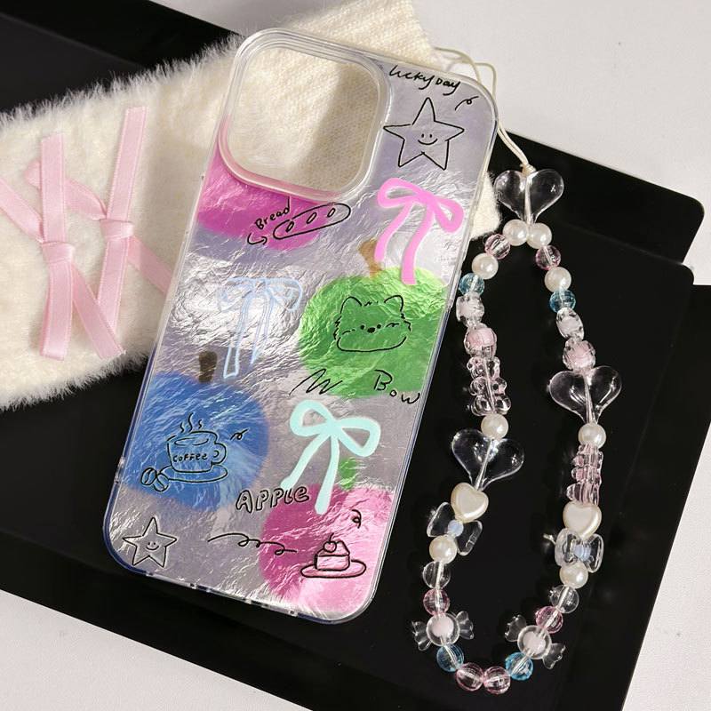 可爱小狗透明冰川纹手机链苹果16