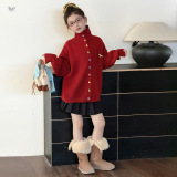 女童秋冬新款2025年爱心彩色扣小马刺绣毛衣开衫女孩学院风针织衫，童装毛衣，祺儿童装