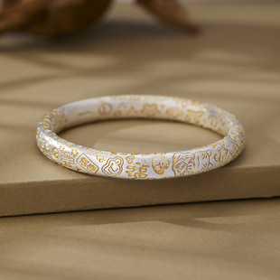 网红款古法描金吉言猫手环国风闭口招财猫手镯手工百搭白铜手镯