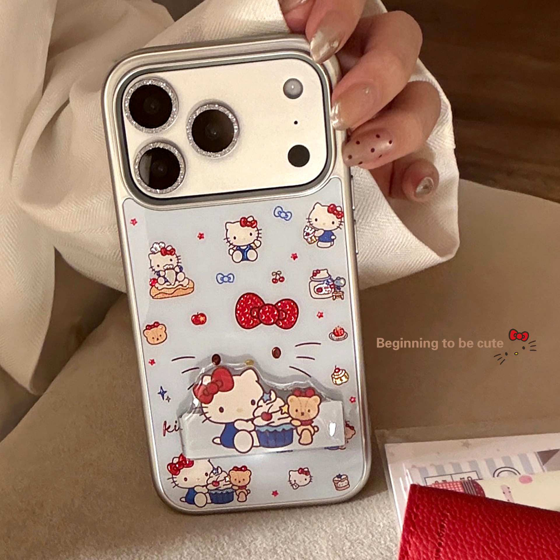 U记猫咪手机壳带支架适用iphone17promax苹果16鎏金14plus15新款13卡通12pro11华为mate60日韩P70Ultra保护套