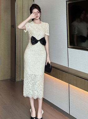 2025夏季新款女装法式蝴蝶结修身蕾丝连衣裙小礼服平时可穿21675