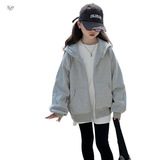 女童加绒加厚卫衣外套2025年秋冬新款中大童休闲连帽插肩袖拉链衫，童装外套，祺儿童装